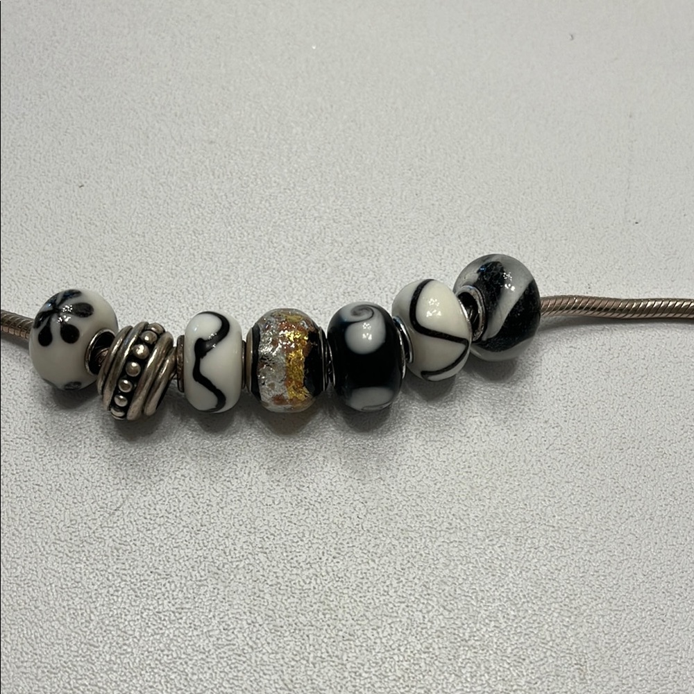 Lot of Beads for Pandora Bracelet Black and White  and silver Set